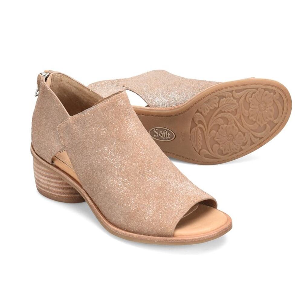 Women's Sofft Carleigh Open Toe Leather Shootie, Natural Brown, sz 9 , 145$